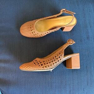 J.Crew Sling Back Woven Tan Block Heel Sandals